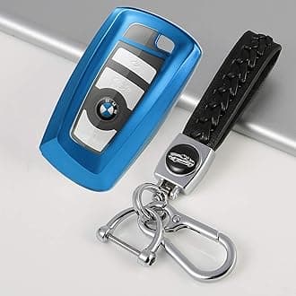 Zinc Alloy Car Key Fob Cover for BMW，3 Buttons Remote Control Smart Key Case with Leather Keychain, Compatible with BMW 1/3/4/5/6/7 Series and X3/X4/M5/M6/GT3/GT5,etc.-White