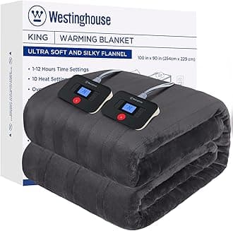 Westinghouse Electric Blanket King Size, Super Cozy Soft Flannel 100"" x 90"" Heated Blanket with 10 Fast Heating Levels & 1-12 Auto-Off, Machine Washable, ETL&FCC Certification, Charcoal