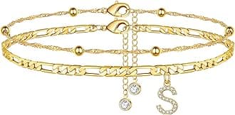 Ursteel Ankle Bracelets for Women, 14K Gold Plated Dainty Layered Chain CZ Initial Anklets Summer Jewelry Gifts for Women