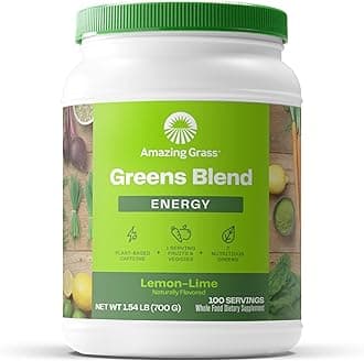 Amazing Grass Green Superfood Energy: Smoothie Mix, Super Greens Powder & Plant Based Caffeine with Green Tea and Flax Seed, Nootropics Support, Lemon Lime, 100 Servings