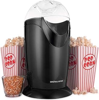 – Andrew James Popcorn Maker Machine, Healthy Air Popper, Popcorn Machine with 8 American Cinema Style Boxes, 1200W, Black
