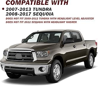 JSBOYAT Headlight Assembly Replacement for 2007 2008 2009 2010 2011 2012 2013 Toyota Tundra / 2008-2017 Sequoia Amber Reflector with Smoke Lens, w/o Headlight Leveling Adjuster