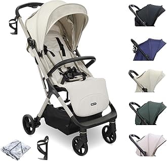 – My Babiie MBX7 Autofold Stroller – from Birth to 4 Years (22kg), Foldable & Compact, Lightweight, Travel Buggy for Toddlers, Pushchair Includes Rain Cover - Ivory
