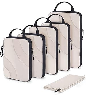 BAGSMART Compression Packing Cubes for Travel, 6 Set Travel Packing Cubes for Suitcases, Compression Suitcase Organizers Bag Set, Lightweight Packing Organizers White Opal