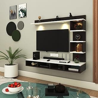 - Anikaa Kirina Engineered Wood Wall Mount TV Unit with LED Lights TV Cabinet TV Entertainment Unit Set Top Box Stand (Wenge/White) (Ideal for 43 Inch)(D.I.Y)
