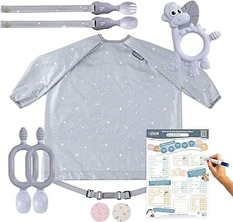 BIBaDO Starter Baby Feeding Set - Includes Feeding Bibs, Weaning Spoons, Baby Cutlery, Teether & Weaning Poster, BPA-Free, Perfect for Weaning and First Foods - Mist