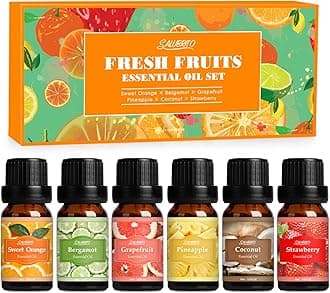 SALUBRITO Fresh Fruit Essential Oils Set - Strawberry, Sweet Orange, Pineapple, Coconut, Bergamot, Grapefruit Fragrance Oils for Diffuser, Candle, Soap Making, 6X10ml