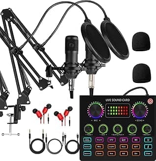 Podcast Equipment Bundle for 2, V8mx Audio Interface with Voice Changer Condenser Microphones for Gamer, All-in-One Audio Mixer Perfect for Live Streaming, Singing, YouTube, Gaming (V8MAX KIT FOR 2)