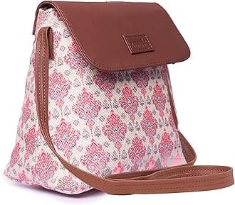 ZOUK Kashmir Tulips Floral Printed Women's HandCrafted White and Red Flap Sling Bag, White and Red, S, White and Red, S, Contemporary, White and Red, S