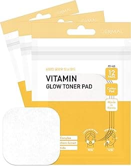 DERMAL Vitamin Toner Pad - Korean Toner Pad for Skin Glow & Vitality Improvement with Vitamin C - Vegan Pure Cotton Square Pads - Travel Kit 12 ea, 3 Pack (Total 36 ea)