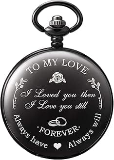 Mens Womens Quartz Personalized Pocket Watch Engraved Engraving Customized with Chain Gift Box Wedding Gift for Groomsman Bestman Husband Dad Love
