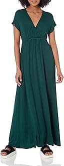 Women's V Neck Short Sleeve Waisted Maxi Dress (Available in Plus Size)
