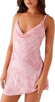 Women Sequin Beaded Mini Dress Y2K Sparkly Open Back Slip Short Dresses Date Night Glitter Backless Cami Dress