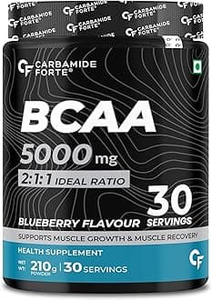 Carbamide Forte BCAA 5000mg Supplement for Men & Women 7g Serving with Ideal 2:1:1 Ratio | BCAA Powder for Muscle Growth & Muscle Recovery - Blueberry Flavour - 210g