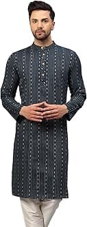 LATEST CHIKAN Men's Cotton Regular Striped Knee Lenght Kurta Full Sleeves