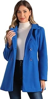 Allegra K Women's Winter Outerwear Overcoat Peter Pan Collar Mid-thigh A-line Single Breasted Pea Coat