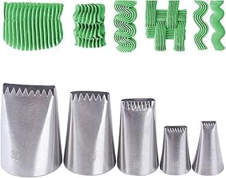 Tabiger 5pcs Half Row Woven Flower Piping Nozzles Kit, Cream Icing Decorating Tips with Zigzag Opening, Stainless Steel