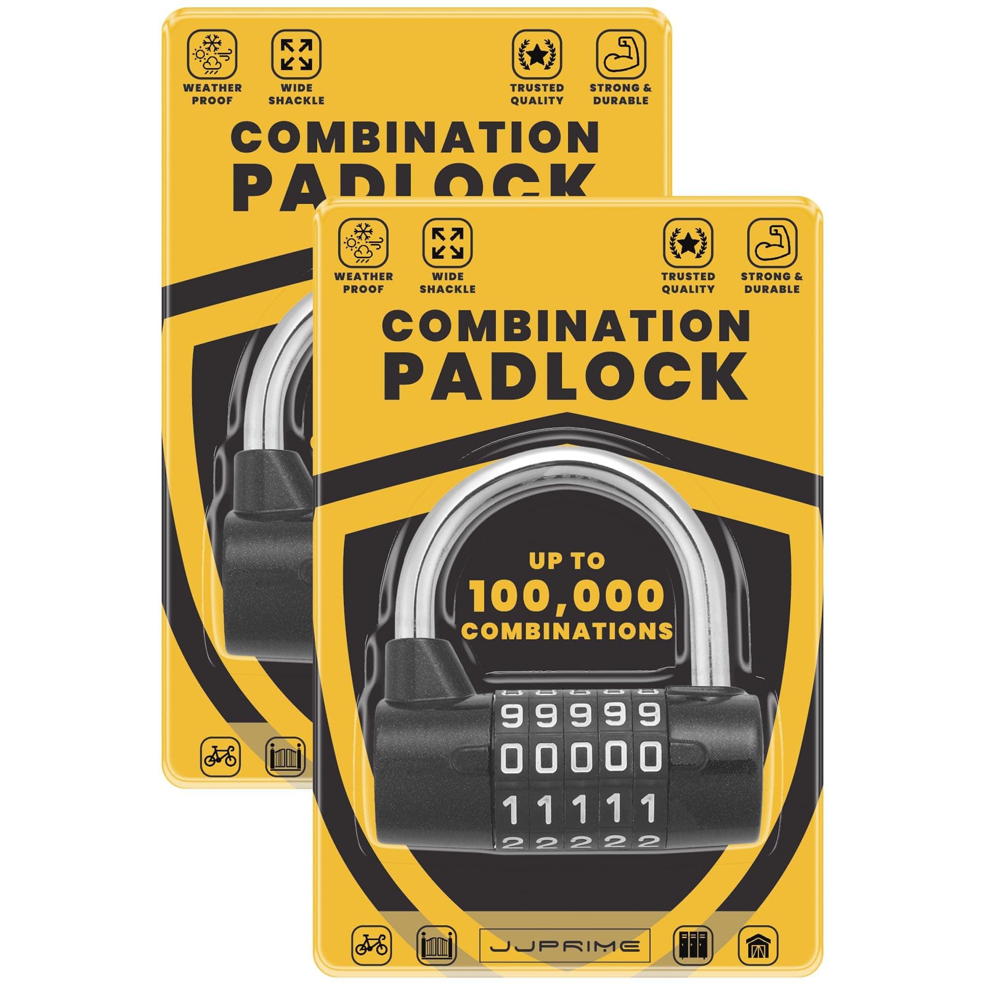 2 Set Number Combination Padlocks | Heavy Duty & Weatherproof | Code Padlocks for Gym Locker, Gate, Fence, Shed (Black, 7mm)