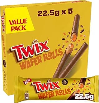 Wafer Rolls Chocolate, Pack of 5x22.5g, 2 Rolls of Twix Chocolate, Crispy Biscuit Layered with Caramel and Milk Chocolate