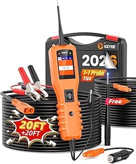 KZYEE KM10 Car Power Circuit Probe Kit, 12V 24V Automotive Circuit Tester, AC DC Diode Resistance,Component Activation,Short/Ground/Continuity/Trailer Test,20FT+20FT Cable