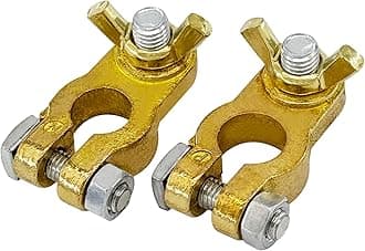 Ampper Brass Battery Terminal Connectors, Top Post Battery Terminals Battery Cable Ends for Marine Car Boat RV Vehicles (Wing Nuts, 1 Pair)