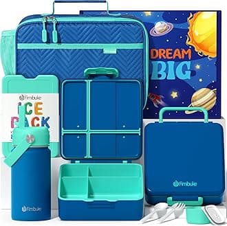 Kids Bento Lunch Box with 4 Compartments, Insulated lunch Bag, Stainless Steel Insulated Water Bottle, Ice Pack & Utensils Set, Birthday Gifts for Ages 3-12 Back to School Toddler Girls Boys