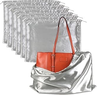 PlasMaller Dust Cover Storage Bags Silk Cloth with Drawstring Pouch For Handbags Purses Pocketbooks Shoes Boots Set of 6, Silver (19.6 x 15.7 in)