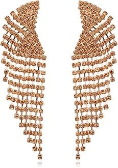 mecresh Silver Rhinestone Crystal Bridal Chandelier Long Tassels Dangle Earrings for Wedding