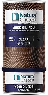 2 Component Wood Oil, 1.3 L (43.95 fl. oz.), Easy to Apply, Very Low Odor, Interior Furniture & Surfaces, Dries Fast, Plant Based Wood Stain Protect & Restorer Without Pigment, Clear