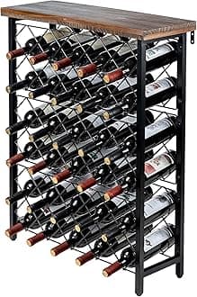 Wine Rack Freestanding Floor Stand, 9 Tier Wine Bottle Shelf - Holds up to 54 Bottles (with Wood)