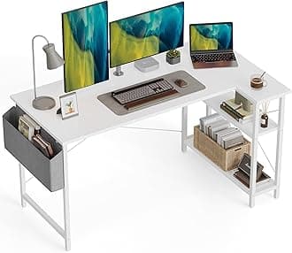 120 cm L Shaped Computer Desk with Storage Shelves, Home Office Corner Desk Study Writing Table, White