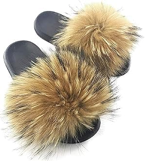 Faux Fur Slides for Women, Fuzzy Slippers Fluffy Sandals Furry House Shoes Indoor Outdoor