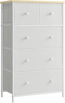 SONGMICS Chest of Drawers, Fabric 5-Drawer Storage Organiser Unit, Dresser, for Living Room, Hallway, Nursery, White and Oak LTS514W57