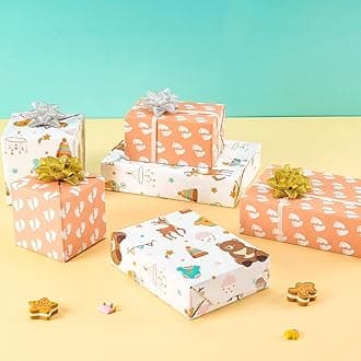 WERNNSAI Baby Reversible Wrapping Paper Roll - 1 Roll 17”x 33 ft Happy Birthday Wrapping Paper Roll Kids Baby Shower Birthday Gift Wrap Roll Girls Wrapping Paper Footprint Design Bday Party Favor