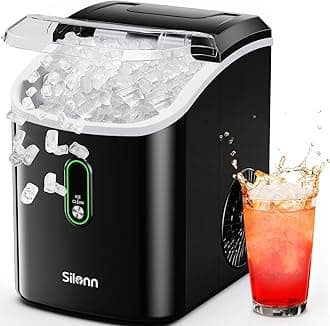 Silonn Nugget Ice Maker Countertop, Pellet Ice Machine with Self-Cleaning Function, Sonic Ice Maker Produces 33lbs of Chewable Ice in 24 Hours, Ideal for Home Kitchen and Office (Black)