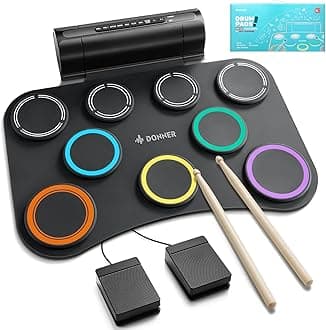 Donner Electric Drum Pad, 9 Pads Electronic Drum Set Roll Up Quiet Drum Pad Built-in Speaker, 40 Drum Lessons Included, Kids Holiday & Birthday Instrument Toys