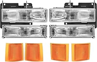 Headlights Assembly Replacement for 1994-1998 OBS Chevy Silverado Suburban C10 C/K 1500 2500 3500, Not For GMC, Headlamp w/Bumper Light Side Marker Light