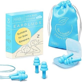 Reusable Silicone Ear Plugs - Waterproof Hypoallergenic Noise Reduction Earplugs for Sleeping, Swimming, Snoring, Concerts, 32dB Highest NRR, 3 Pairs with Bonus Travel Pouch