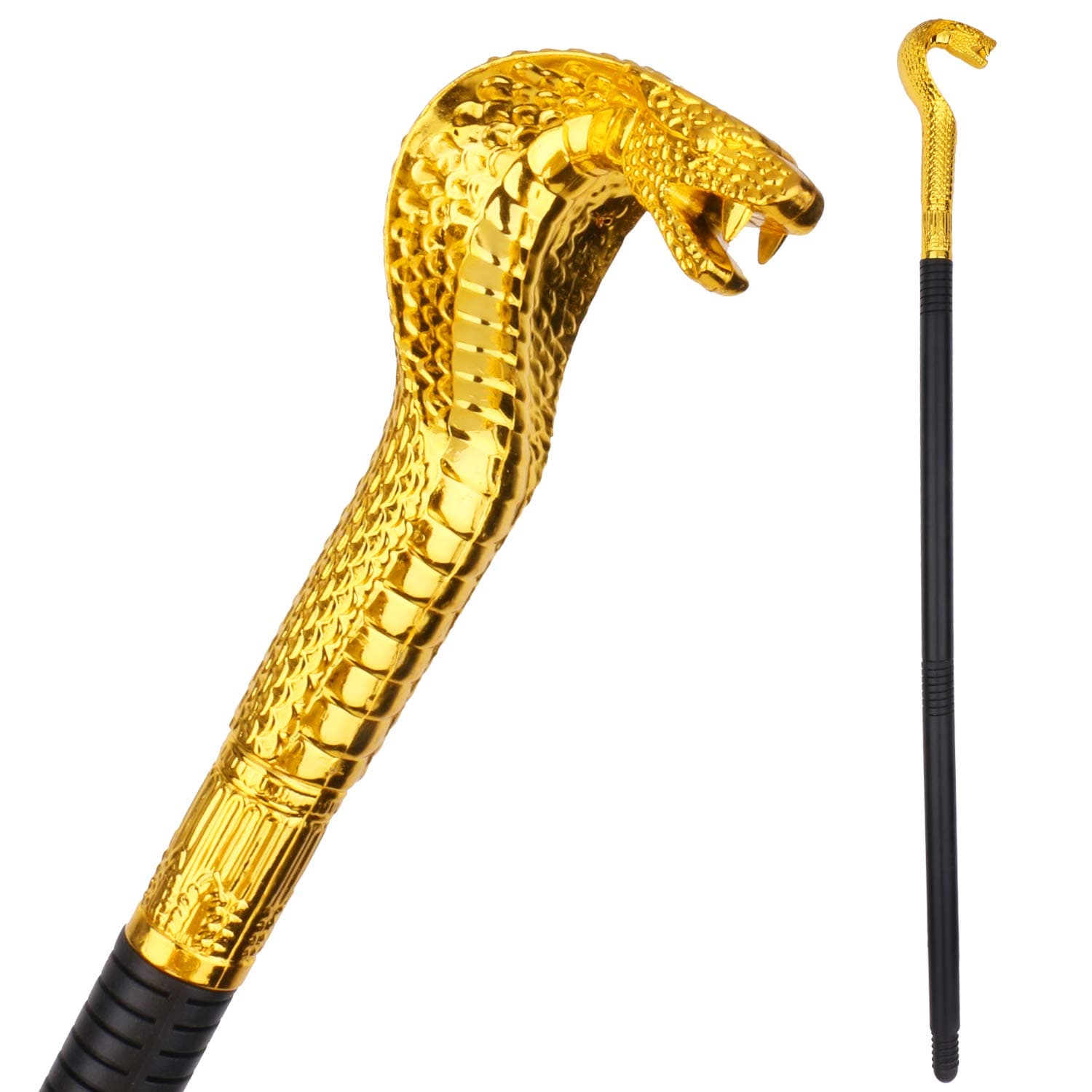 Egyptian Cobra Staff Costume Prop, 33 Inch Collapsible Scepter, Gold Snake Head Walking Stick, 3 Piece Detachable Plastic Cane for Men Kids Pharaoh King Halloween Accessories