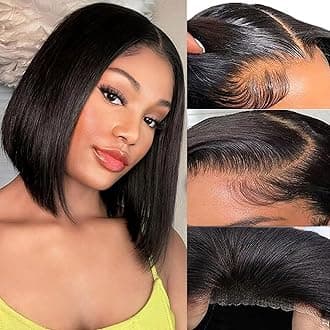 Wear and Go Glueless Wigs Human Hair Pre Cut Bob Wig Human Hair Glueless Lace Front Wigs Pre Plucked 4x4 HD Lace Closure Wigs For Black Women With Natural Hairline(8 Inch)