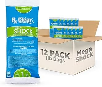 Rx Clear Mega Shock | 73% Calcium Hypochlorite | Kills Algae in Swimming Pools | Works As Pool Sanitizer Clarifier and Algicide | One Pound Bags | 12 Pack