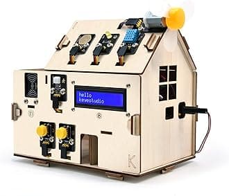 KEYESTUDIO Smart Home Starter Kit for Arduino ESP32 and Python，Electronics Home Automation Coding Kit, Electrical Engineering Kit, Wooden House DIY Sensor Kit STEM Educational Set for Adults Teens 15+