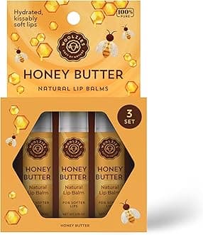 Lip Balm Set: All-Natural Shea Butter, Beeswax, Coconut Oil, Vitamin E Infused Lip Moisturizer Care (3 Pack, Honey Butter)