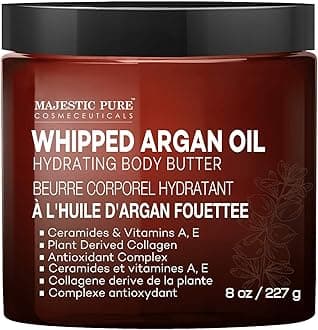 Whipped Argan Oil Body Butter for Women & Men - With Ceramides, Vitamin E & A & Vegan Collagen - For Skin, Face, & Appearance of Wrinkles & Fine Lines - 8oz