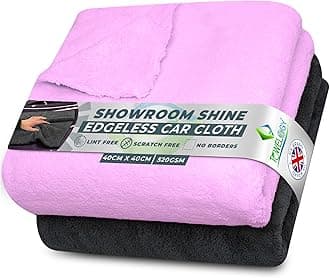 Towelogy® 520gsm Professional Microfibre Edgeless Car Cloths QUICK DRY for Auto/Moto Detailing Polishing Washing STREAK FREE & LINT FREE 40x40cm (Grey/Lilac Purple, Pack Of 2)