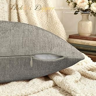 BRAWARM Throw Pillow Covers 16x16 Inches - Taupe Chenille Pillow Covers Pack of 2, Solid Dyed Soft Chenille Pillow Cases for Couch Sofa Bed Home Decoration