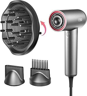 - Hair Dryer with Diffuser, 1500W High-Speed Professional AIRHYPE Lite Blow Dryer with Comb for Fast Drying, 110,000RPM Brushless Motor, 200 Million Ionic Hairdryer, 3 Speeds & 4 Temps, Low-Noise