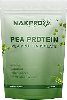 NAKPRO NUTRITION 100% Pea Protein Isolate, Unflavoured - 1kg | 28.8g Protein | Plant Based Protein Powder| All Essential Amino Acids for Muscle Support and Recovery