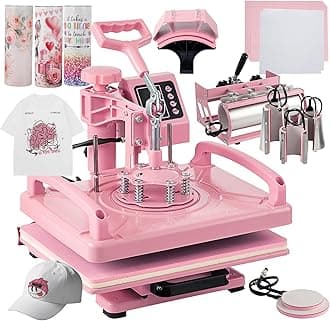 8 in 1 Heat Press Machine 12x15 Inch, Heat Press Machine for T Shirts Hat Cap Mug Plate 360° Swing Away, Sublimation Heat Press Heat Transfer Machine W/ 30OZ Tumbler Press Pink