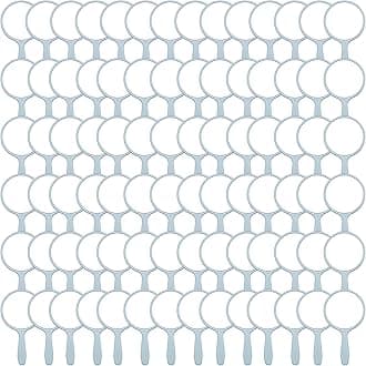 Vinsot 150 Pcs Handheld Mirror Bulk Small Hand Compact Mirrors with Handle Plastic Travel Makeup Portable 3.94 x 2.16 Inch for Birthday Dress up Wedding Practice Pronunciation (Blue)